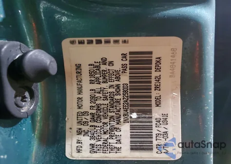 2010 Toyota Corolla Base из США, поврежденный, VIN 1NXBU4EE2AZ258003